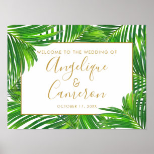 Affiche Panneau Mariage Tropical Palm Greenery Beach Islan
