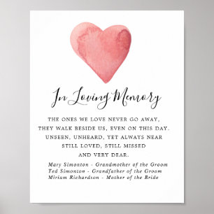 Affiche Panneau Mémorial de Mariage à Cœur Aquarelle Rouge