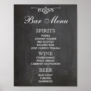 Affiche Panneau MENU BAR pour la réception mariage et fête