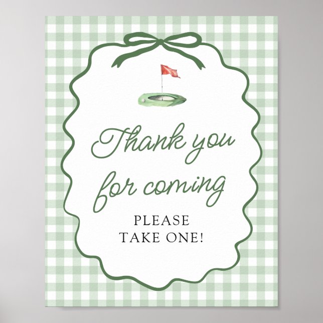 Affiche Panneau Merci d'être venu Gingham Vert Sauge Golf (Devant)