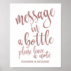 Affiche Panneau Message dans une Bouteille Rose Gold Paill