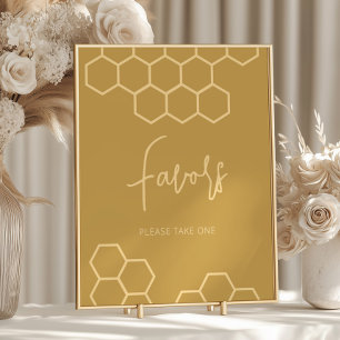Affiche Panneau Miel Baby shower Beige Doré Faveurs