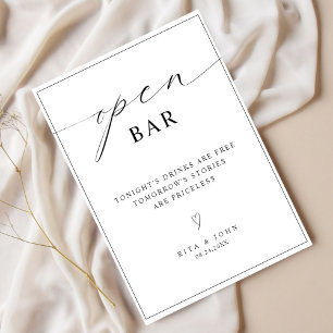 Affiche Panneau minimaliste Mariage Calligraphie Open Bar
