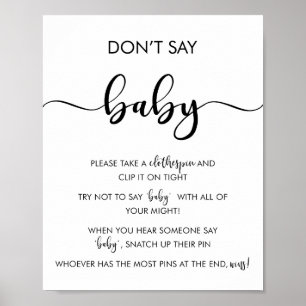 Affiche Panneau minimaliste Ne pas dire Baby shower bébé