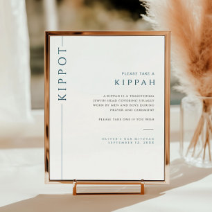 Affiche Panneau moderne Kippah Bar bleu et blanc Mitzvah K