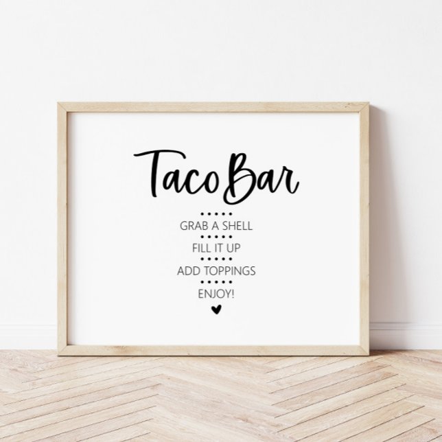 Affiche Panneau moderne minimaliste Taco Bar Fiesta (Taco Bar sign. Says Taco Bar at the top, directions below.)
