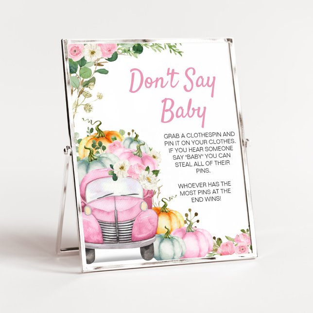 Affiche Panneau Ne dis pas Bébé Camion Rose Citrouille d'A (Little Pumpkin Pink Truck Baby Shower Don't Say Baby Sign)