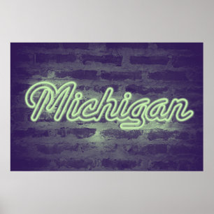 Affiche Panneau néon 'Michigan' - Mint Choc