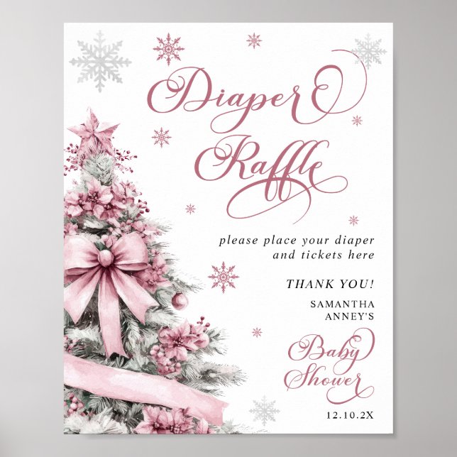 Affiche Panneau Noël Baby shower rose (Devant)