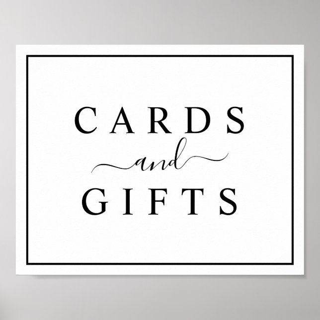 Affiche Panneau Noir et Blanc Cartes de Mariage & Cadeaux (Devant)