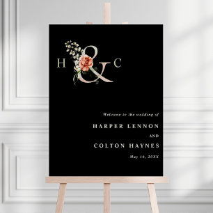 Affiche Panneau noir Floral Ampersand Mariage Welcome