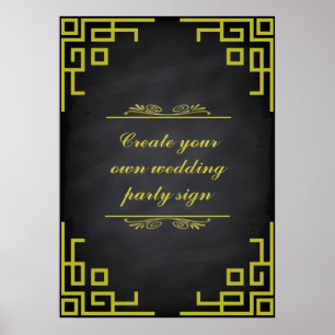 Affiche Panneau noir Swirl Green Border Wedding Party