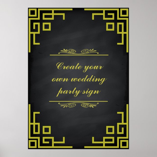 Affiche Panneau noir Swirl Green Border Wedding Party (Devant)