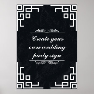 Affiche Panneau noir Swirl White Border Wedding Party
