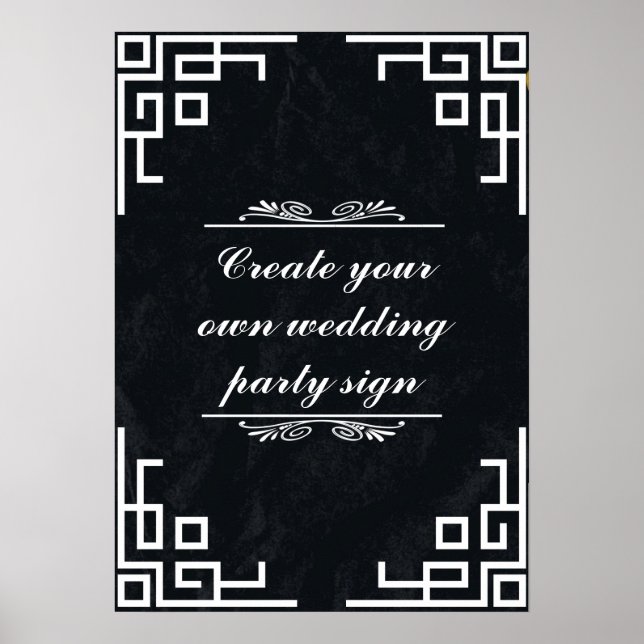 Affiche Panneau noir Swirl White Border Wedding Party (Devant)