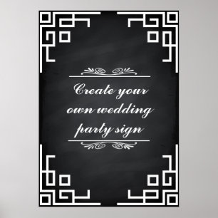 Affiche Panneau noir Swirl White Border Wedding Party
