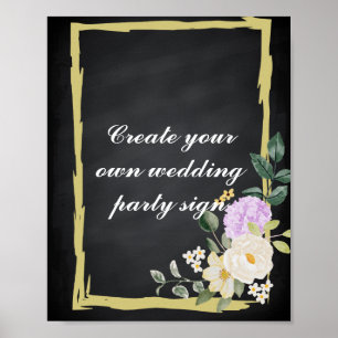 Affiche Panneau noir Swirl White Border Wedding Party