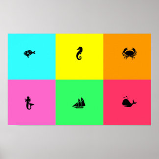 Affiche Panneau Ocean Glow_six, multicolore, multiicône