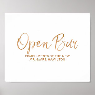 Affiche Panneau Open Bar 8x10 Rose élégant Gold Mariage