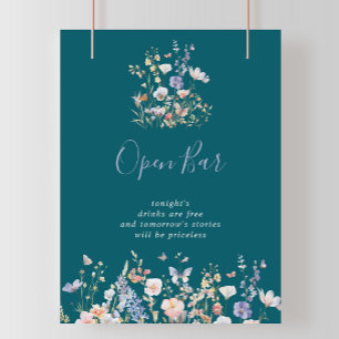 Affiche Panneau Open Bar du Mariage vert du Fleur sauvage