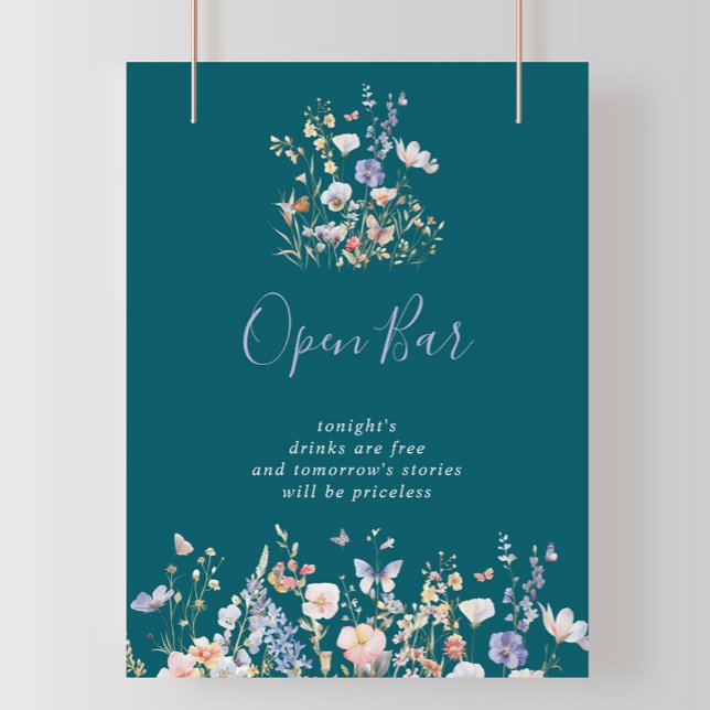 Affiche Panneau Open Bar du Mariage vert du Fleur sauvage  (Créateur téléchargé)