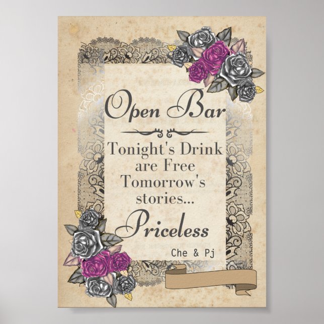 Affiche Panneau Open Bar Mariage rustique (Devant)