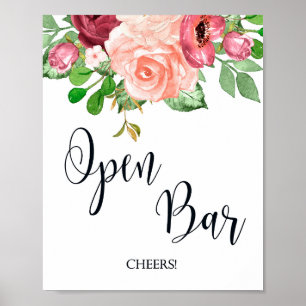 Affiche Panneau Open Bar Pink Floral mariage