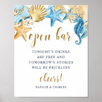 Panneau Open Bar Sous le Mariage Sea Blue Gold