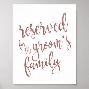 Affiche Panneau Pailleté Rose Gold Réservé à la Famille du