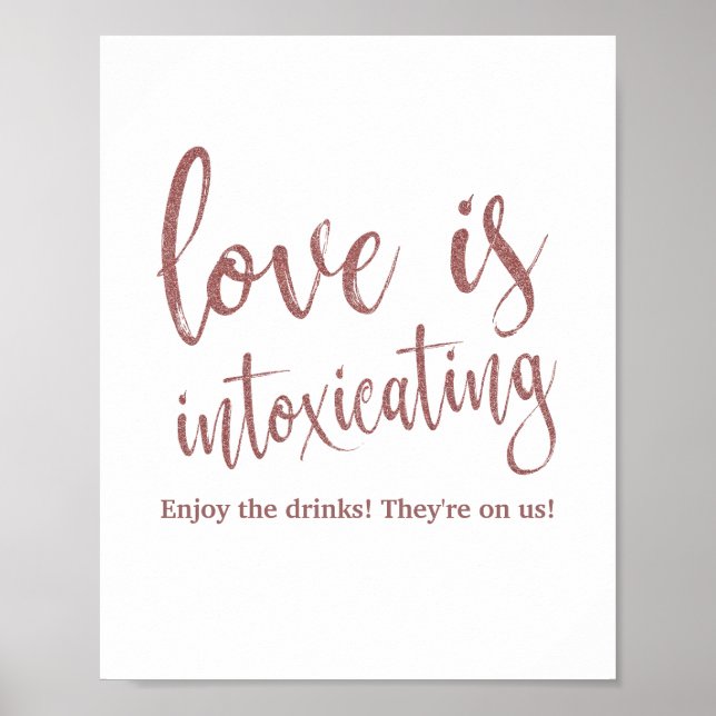 Affiche Panneau Paillettes Rose Gold 'L'amour est Enivrant (Devant)