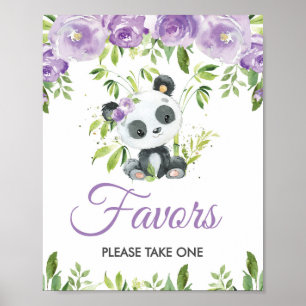 Affiche Panneau Panda Purple Floral Vert Bambou Faveurs