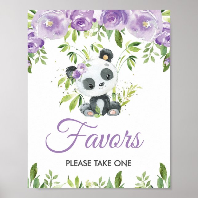 Affiche Panneau Panda Purple Floral Vert Bambou Faveurs (Devant)