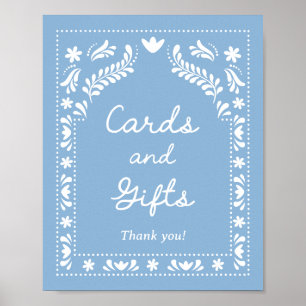 Affiche Panneau Papier bleu Picado Cartes et Cadeaux
