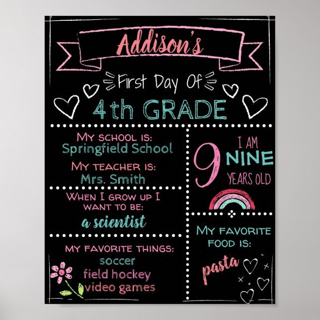 Affiche Panneau personnalisable de premier jour d'école TO (Devant)
