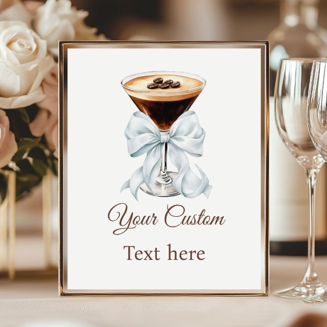 Affiche Panneau personnalisé Arc Espresso Martini Bleu (Espresso martini Blue Coquette Bow Custom sign)