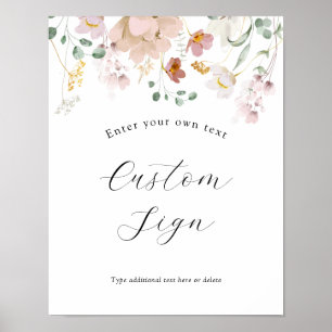 Affiche Panneau personnalisé avec texte Fleurs roses en fl