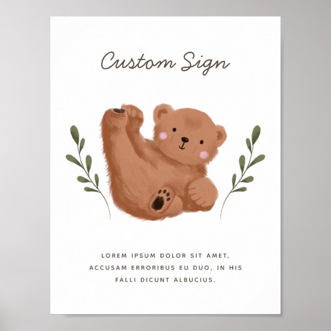 Affiche Panneau personnalisé Baby shower d'ours de cubes r (Devant)