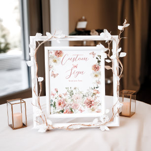 Affiche Panneau personnalisé Baby shower floral rose papil