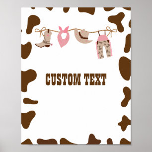 Affiche Panneau personnalisé Baby shower rose cowgirl
