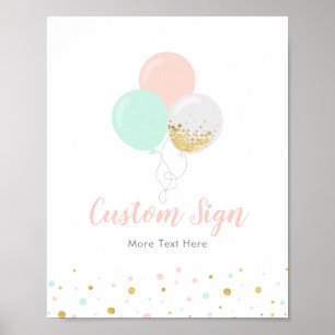 Affiche Panneau personnalisé Baby shower rose, menthe et o