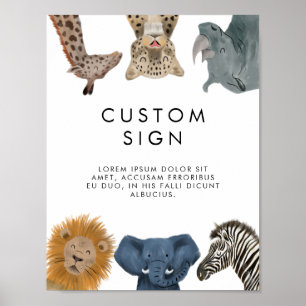 Affiche Panneau personnalisé Fête d'anniversaire Safari