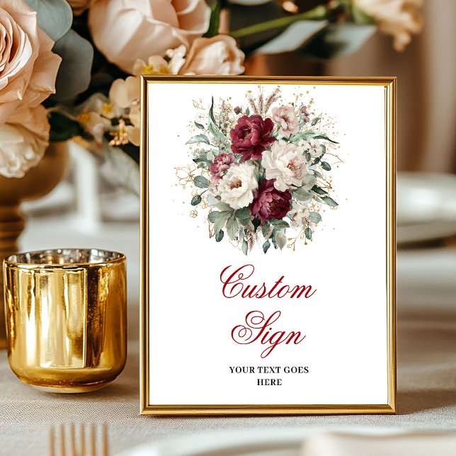 Affiche Panneau personnalisé Fleurs bordeaux classiques Eu (Classic Maroon Flowers Eucalyptus Gold Custom Poster)