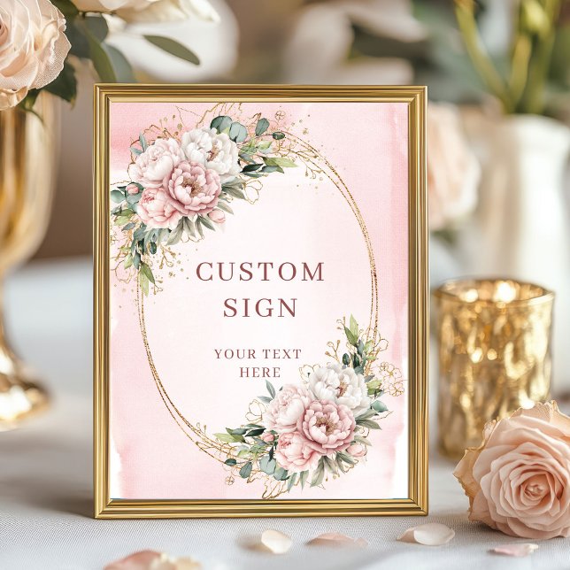 Affiche Panneau personnalisé floral aquarelle classique ro (Classic Watercolor Dusty Pink Floral Custom Sign)
