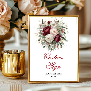 Affiche Panneau Personnalisé Luxe Bohème Bordeaux Fleurs O
