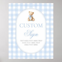 Panneau personnalisé Ours Gingham bleu