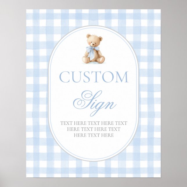 Affiche Panneau personnalisé Ours Gingham bleu (Devant)
