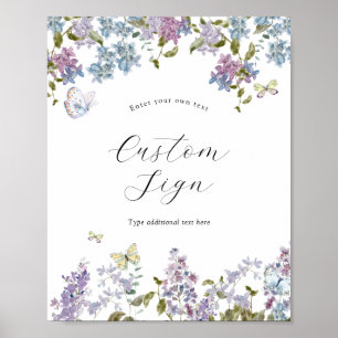 Affiche Panneau personnalisé papillons et lilas avec texte