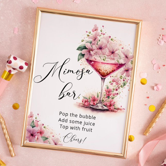 Affiche Panneau Pétales et Prosecco Floral Rose Mimosa Bar (Créateur téléchargé)