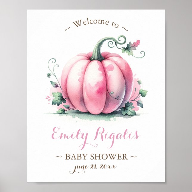 Affiche Panneau petit Baby shower Citrouille - Rose (Devant)