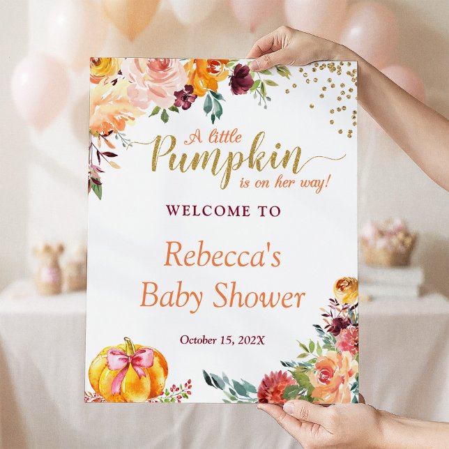 Affiche Panneau Petit Citrouille Baby shower Floral Automn (Créateur téléchargé)